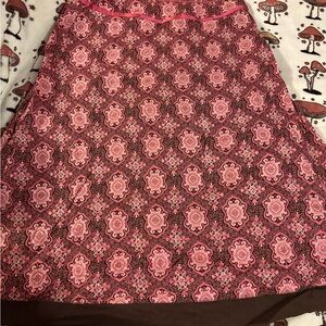 Y2K Linden Hill Pink/Brown Patterned Skirt Embellished Boho Midi Skirt Size 6